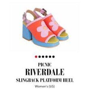 John Fluevog Riverdale red and blue platform sandals flower size us 8